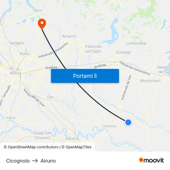 Cicognolo to Airuno map