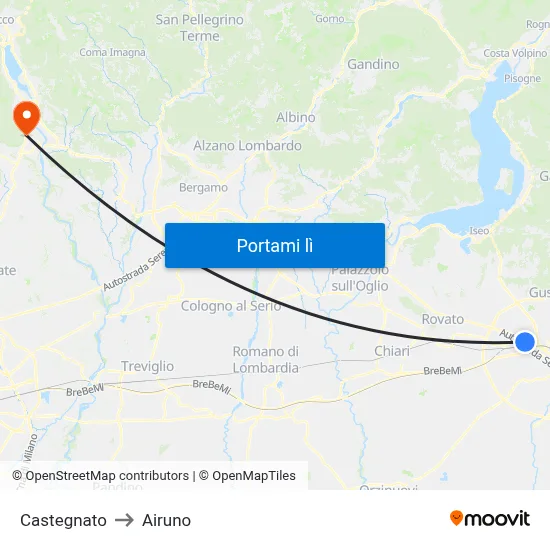 Castegnato to Airuno map