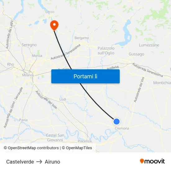 Castelverde to Airuno map