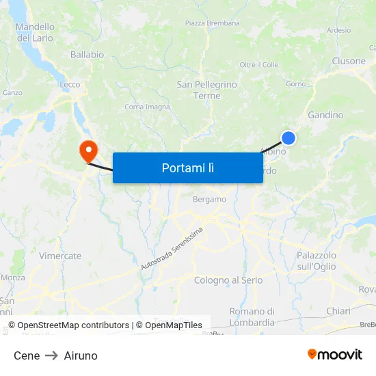 Cene to Airuno map
