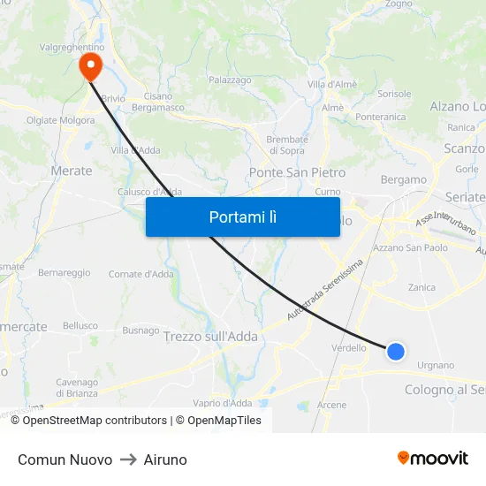 Comun Nuovo to Airuno map