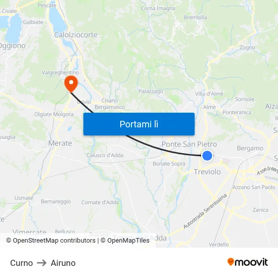 Curno to Airuno map