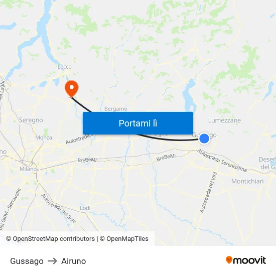 Gussago to Airuno map