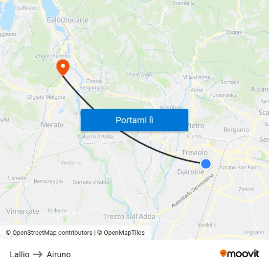 Lallio to Airuno map