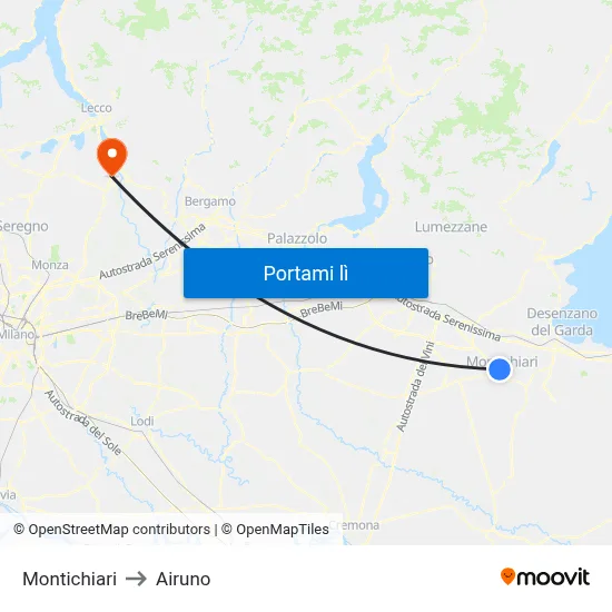 Montichiari to Airuno map