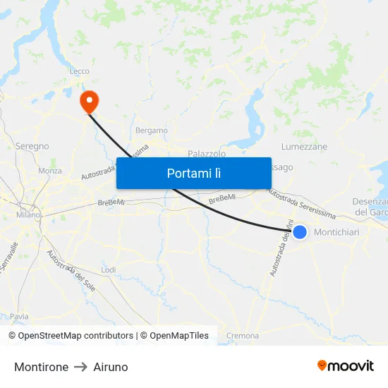 Montirone to Airuno map
