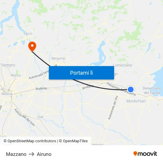 Mazzano to Airuno map