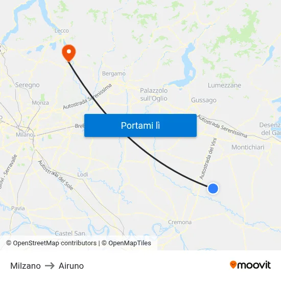Milzano to Airuno map