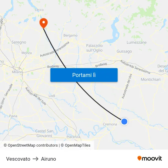 Vescovato to Airuno map