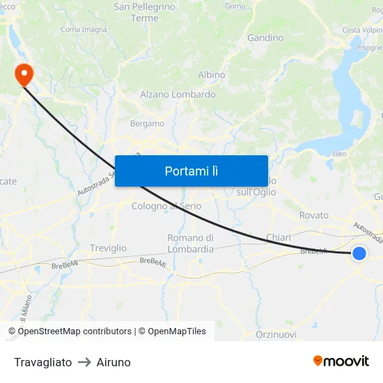 Travagliato to Airuno map