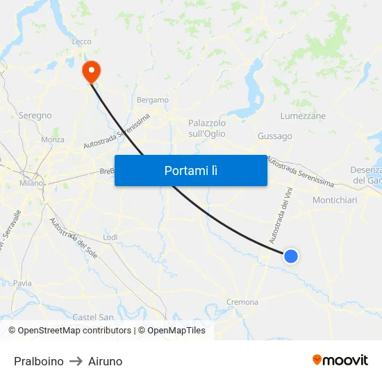 Pralboino to Airuno map