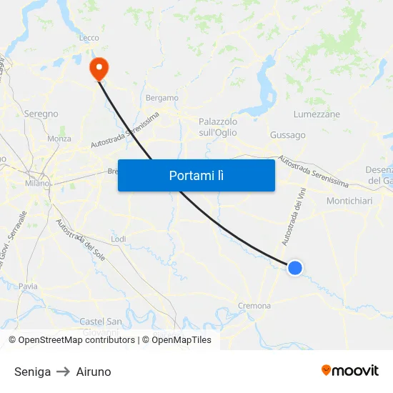 Seniga to Airuno map