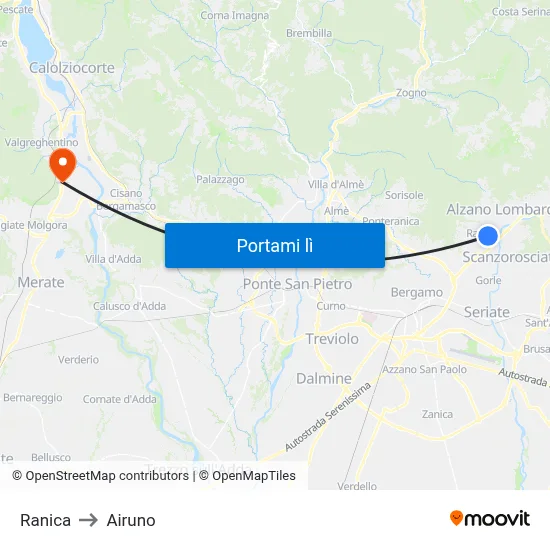 Ranica to Airuno map