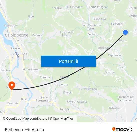 Berbenno to Airuno map