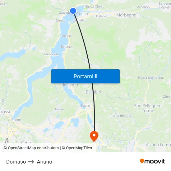 Domaso to Airuno map