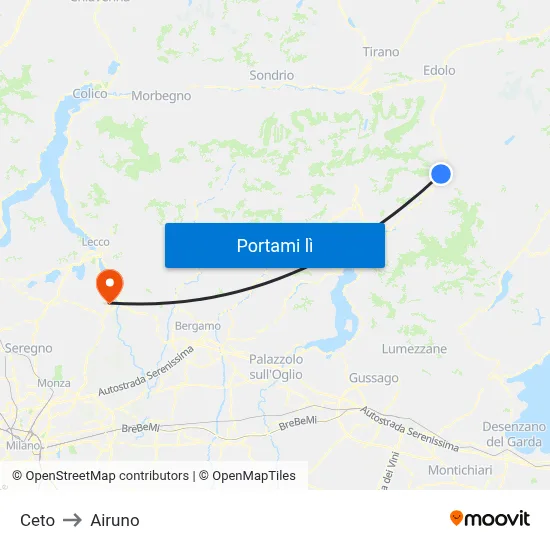 Ceto to Airuno map