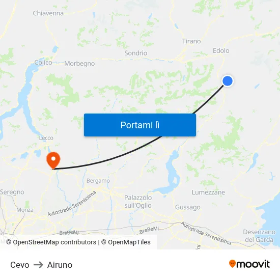 Cevo to Airuno map