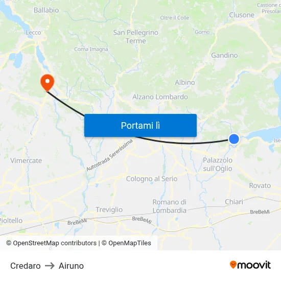 Credaro to Airuno map
