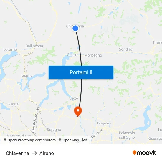 Chiavenna to Airuno map