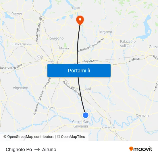 Chignolo Po to Airuno map