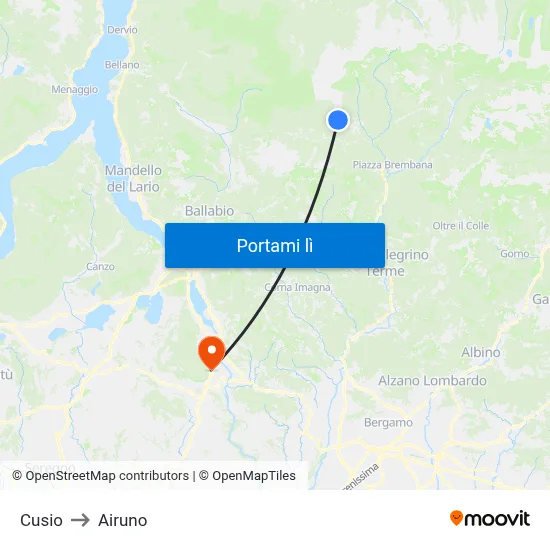 Cusio to Airuno map