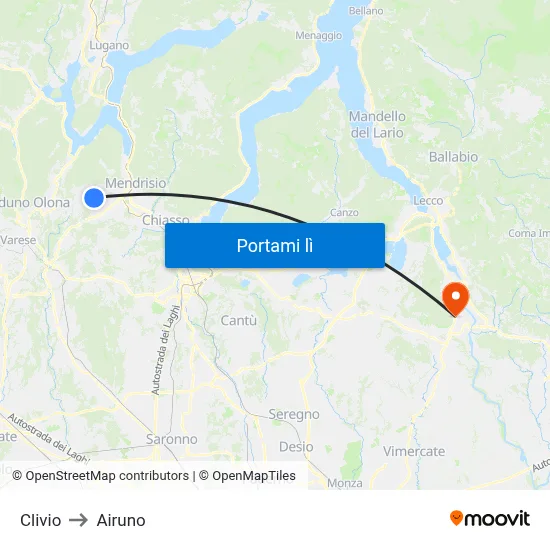 Clivio to Airuno map