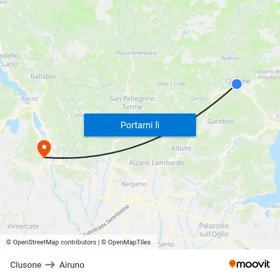 Clusone to Airuno map