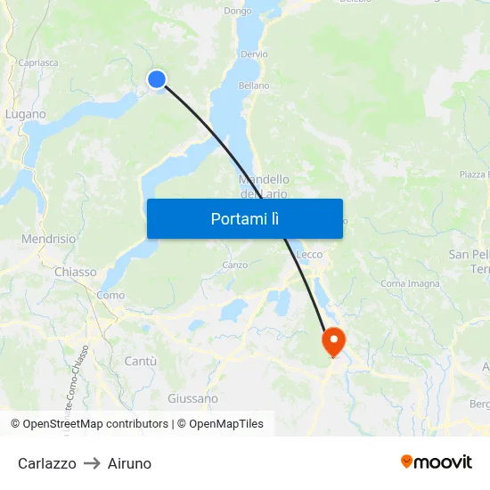 Carlazzo to Airuno map
