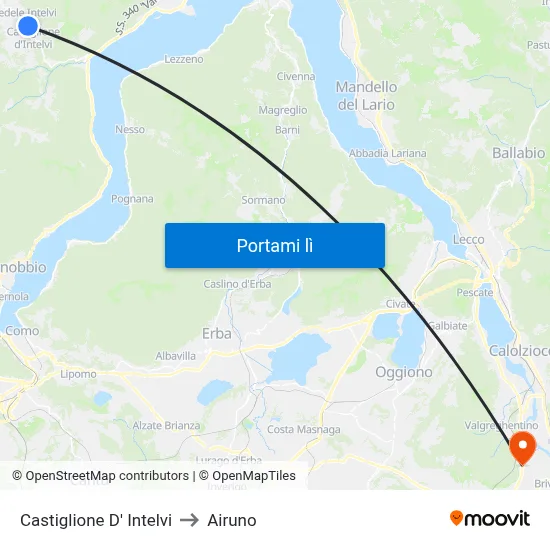 Castiglione D' Intelvi to Airuno map