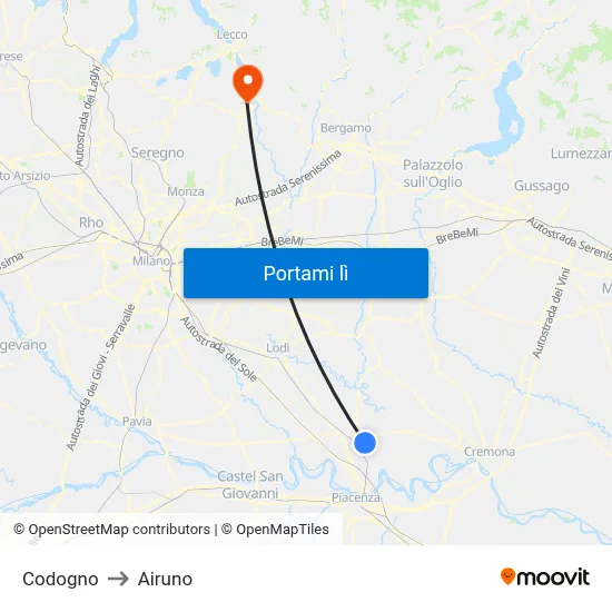 Codogno to Airuno map