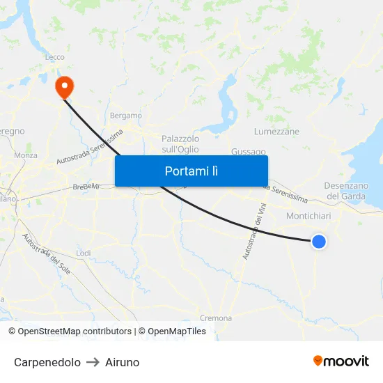 Carpenedolo to Airuno map