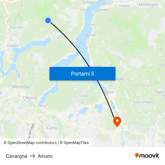 Cavargna to Airuno map