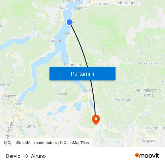 Dervio to Airuno map