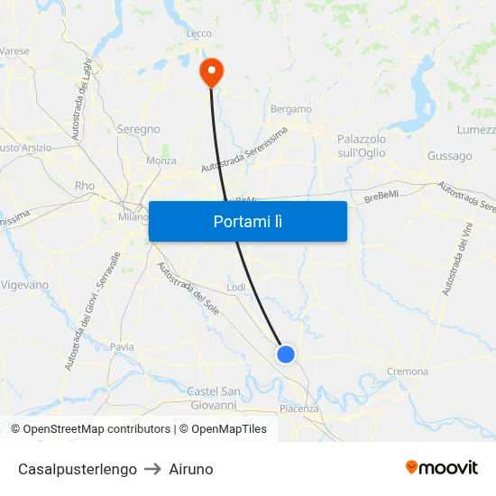 Casalpusterlengo to Airuno map