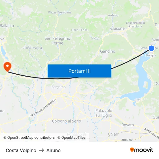 Costa Volpino to Airuno map