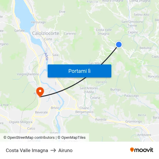 Costa Valle Imagna to Airuno map