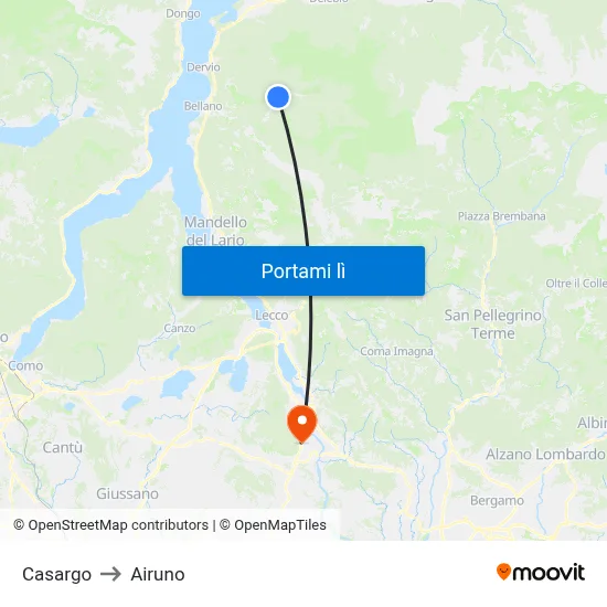 Casargo to Airuno map