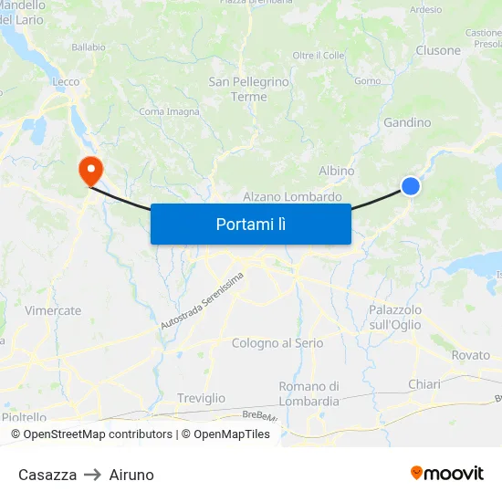Casazza to Airuno map