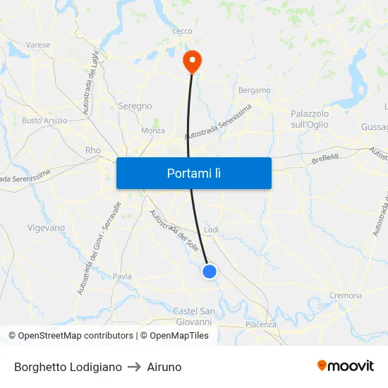 Borghetto Lodigiano to Airuno map