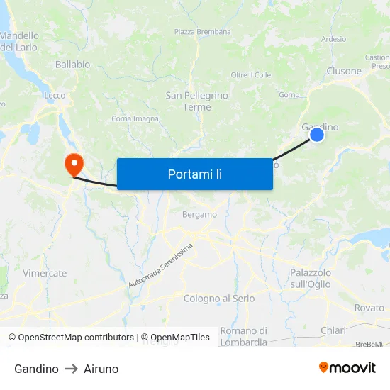 Gandino to Airuno map