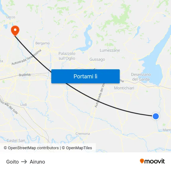Goito to Airuno map