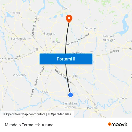 Miradolo Terme to Airuno map