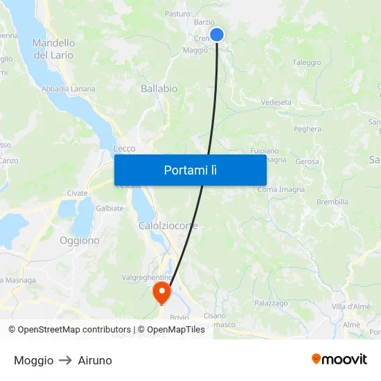 Moggio to Airuno map