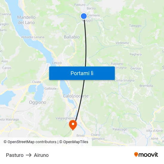 Pasturo to Airuno map