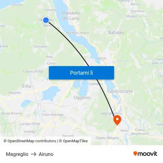 Magreglio to Airuno map