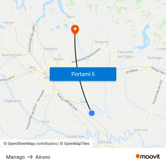 Mairago to Airuno map