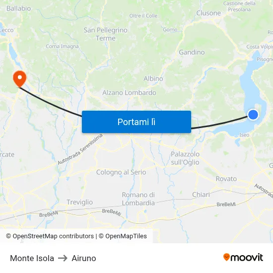 Monte Isola to Airuno map