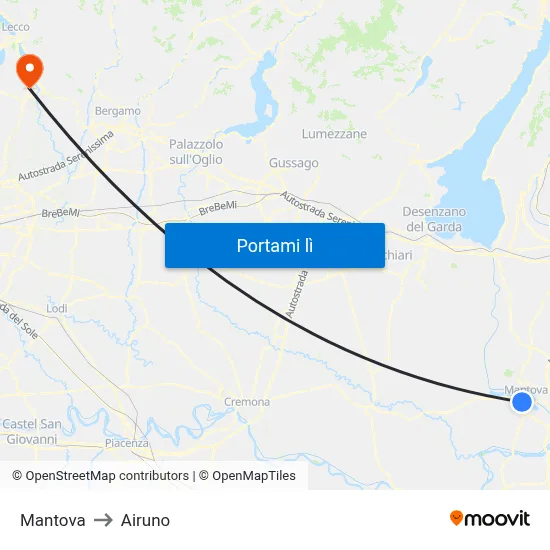 Mantova to Airuno map