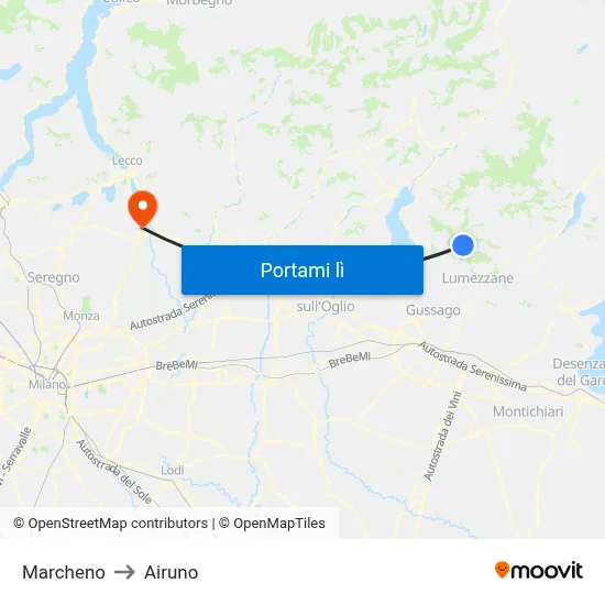 Marcheno to Airuno map