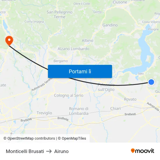 Monticelli Brusati to Airuno map
